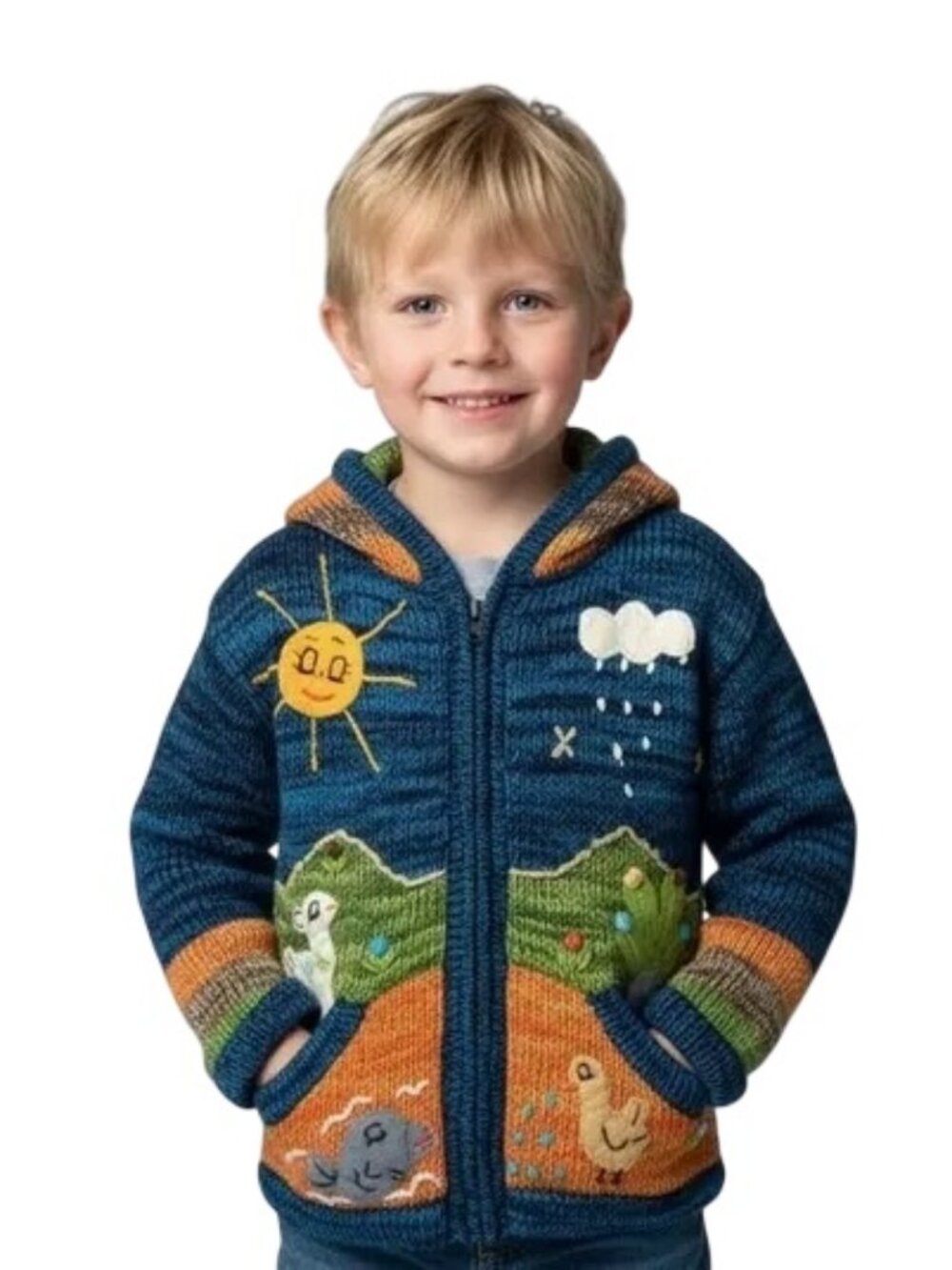 Gap Size 6 Blue Knit Hooded Cardigan with Animal Appliques